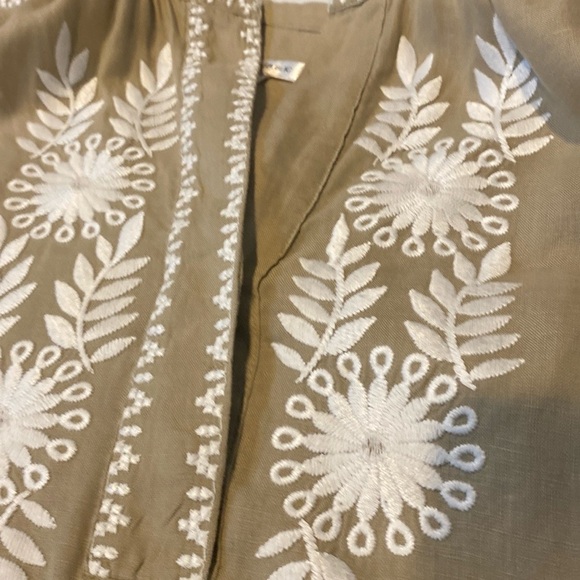 BANANA REPUBLIC Embroidered Linen Tunic Tan Small - Picture 7 of 7